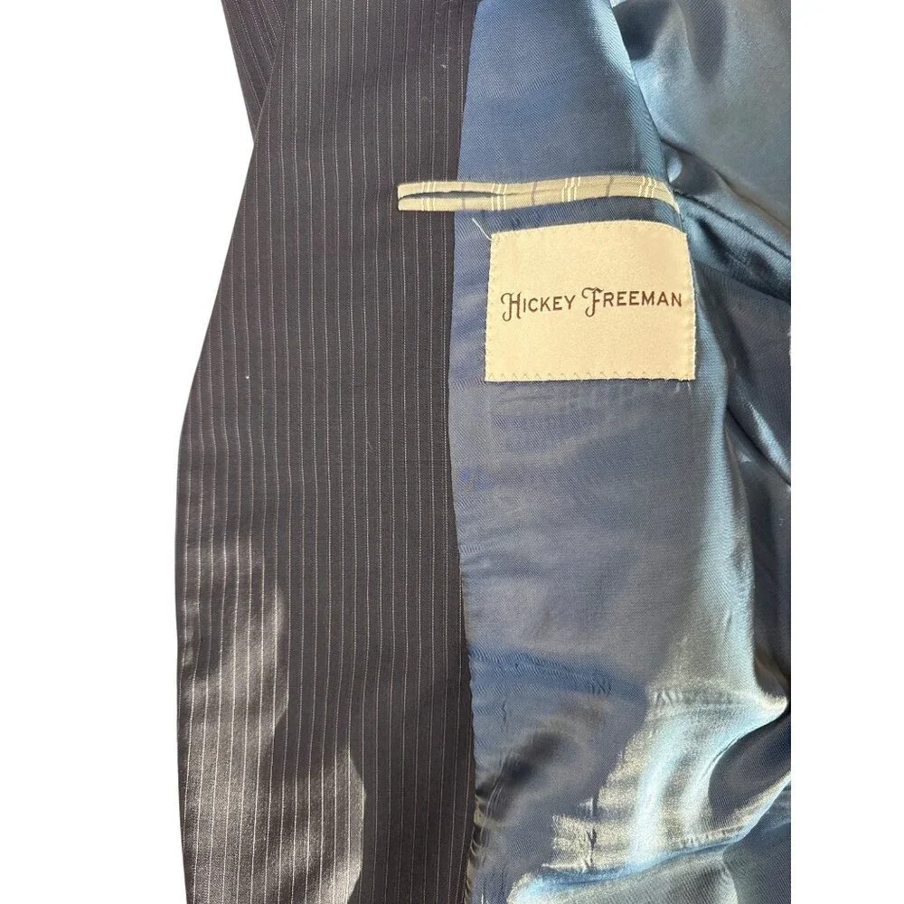 Hickey Freeman Single Breasted Pinstripe Suit Jacket~Size 48R~Blue L9 27